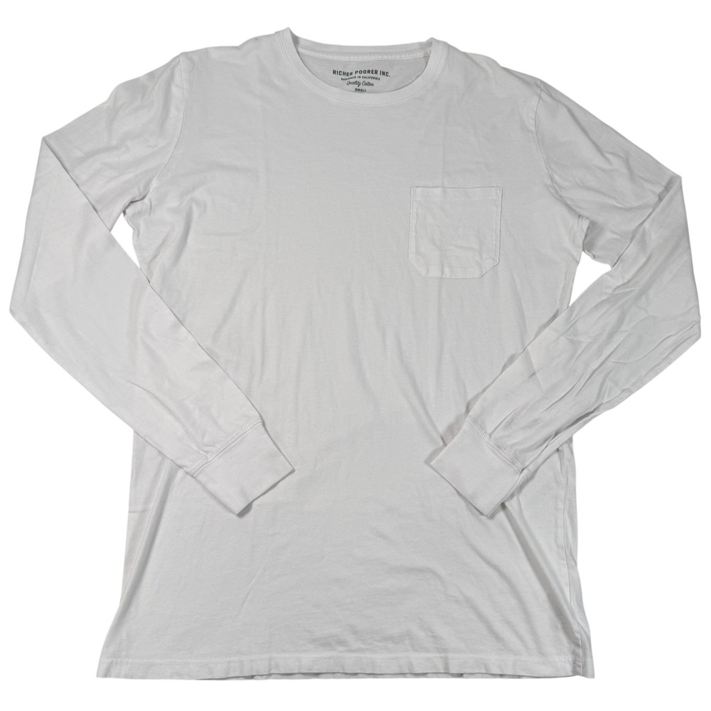 Richer Poorer Mens Organic Cotton Long Sleeve Pocket TShirt White Small USA Made